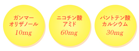 ガンマ―オリザノール10mg、ニコチン酸アミド60mg、パントテン酸カルシウム30mg